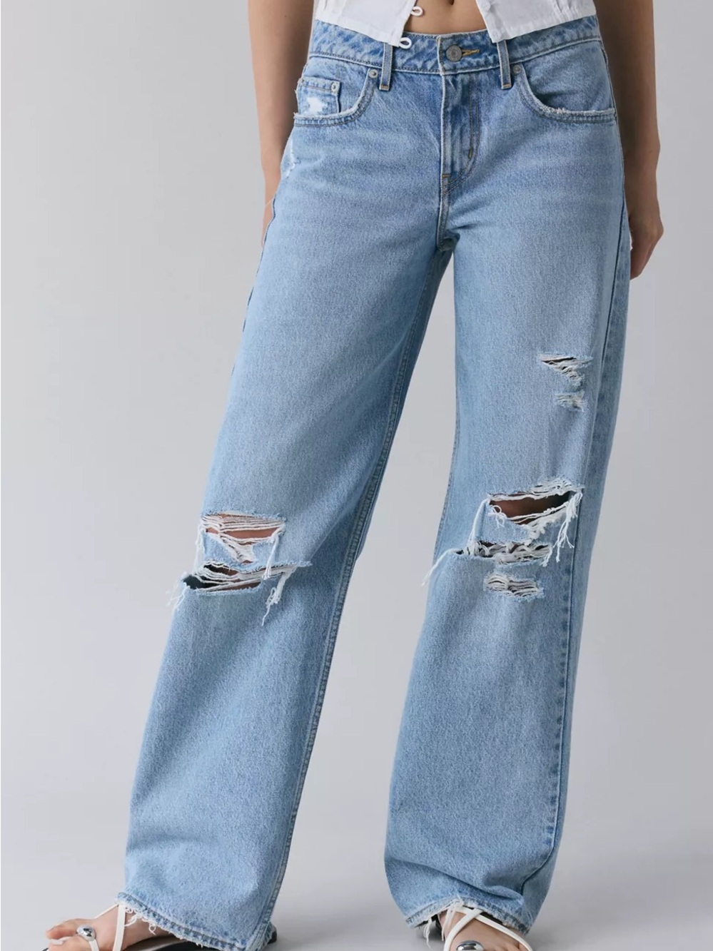 Levi’s Low Loose Light Blue Distressed Wide Leg Jeans